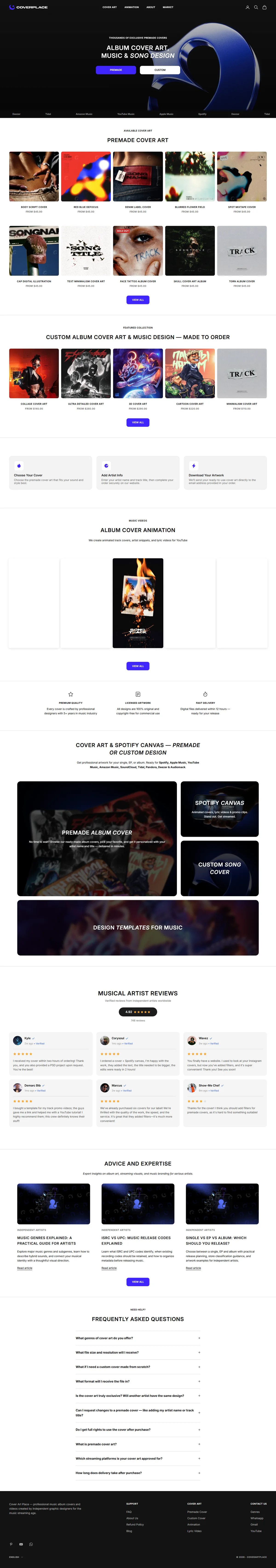 Магазин на Shopify coverartplace.com: каталог обложек музыкальных релизов