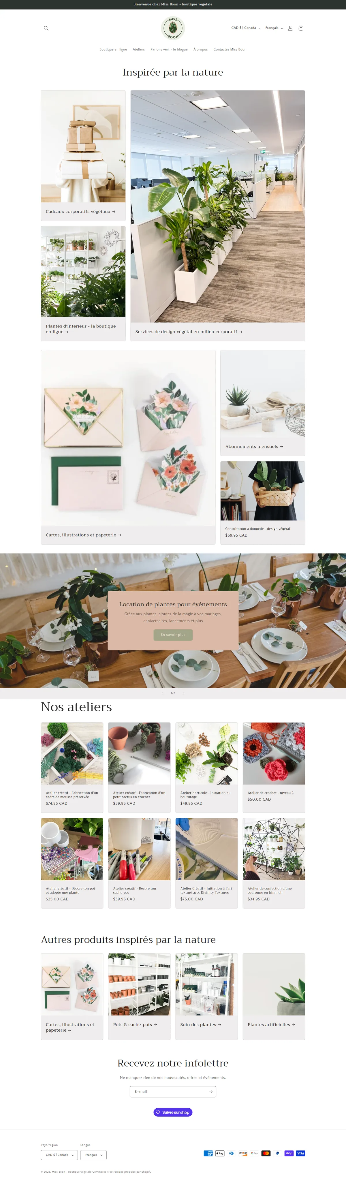 Магазин на Shopify missboon.ca: растения и товары для дома
